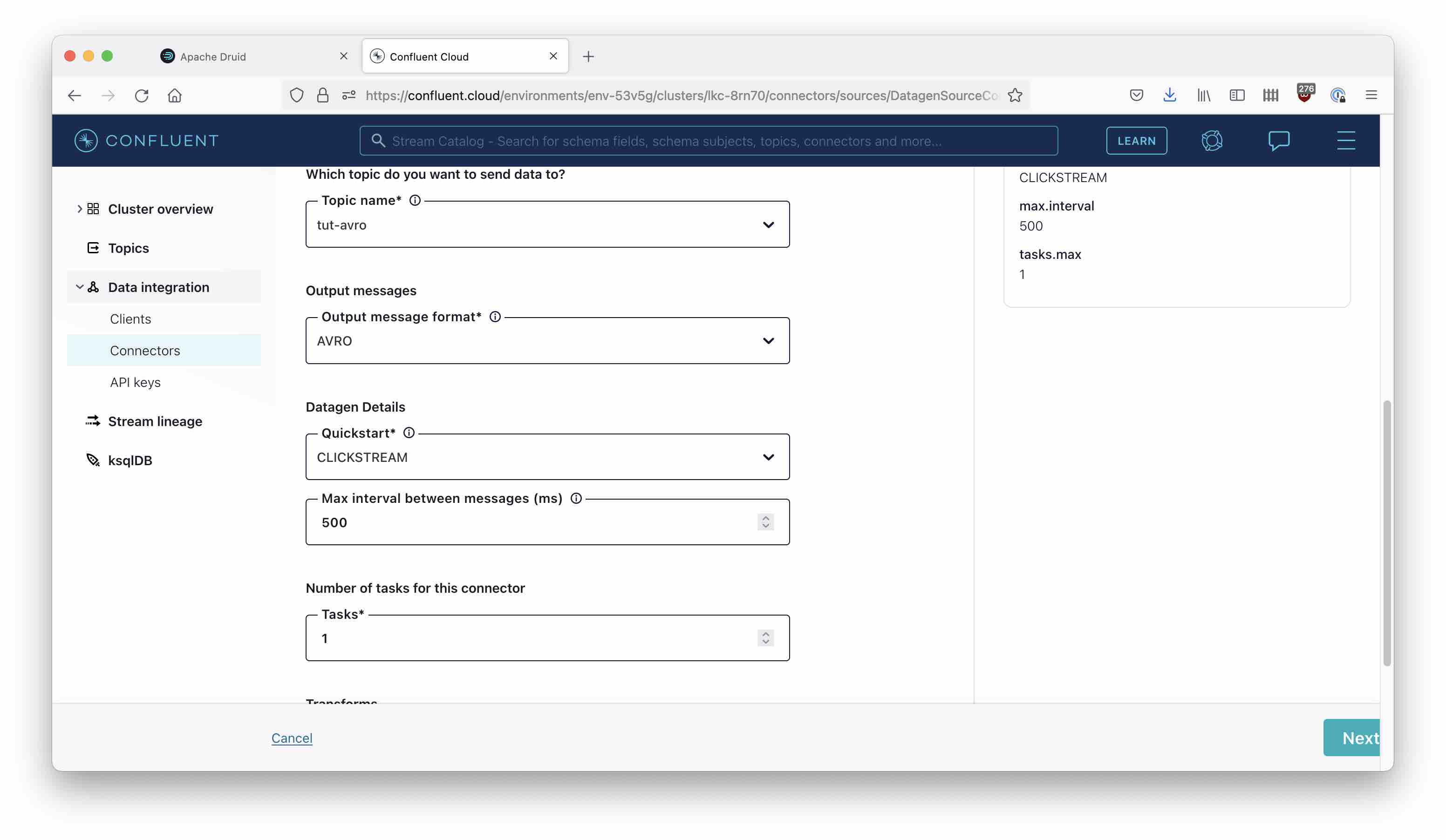 Confluent Cloud connector configuration