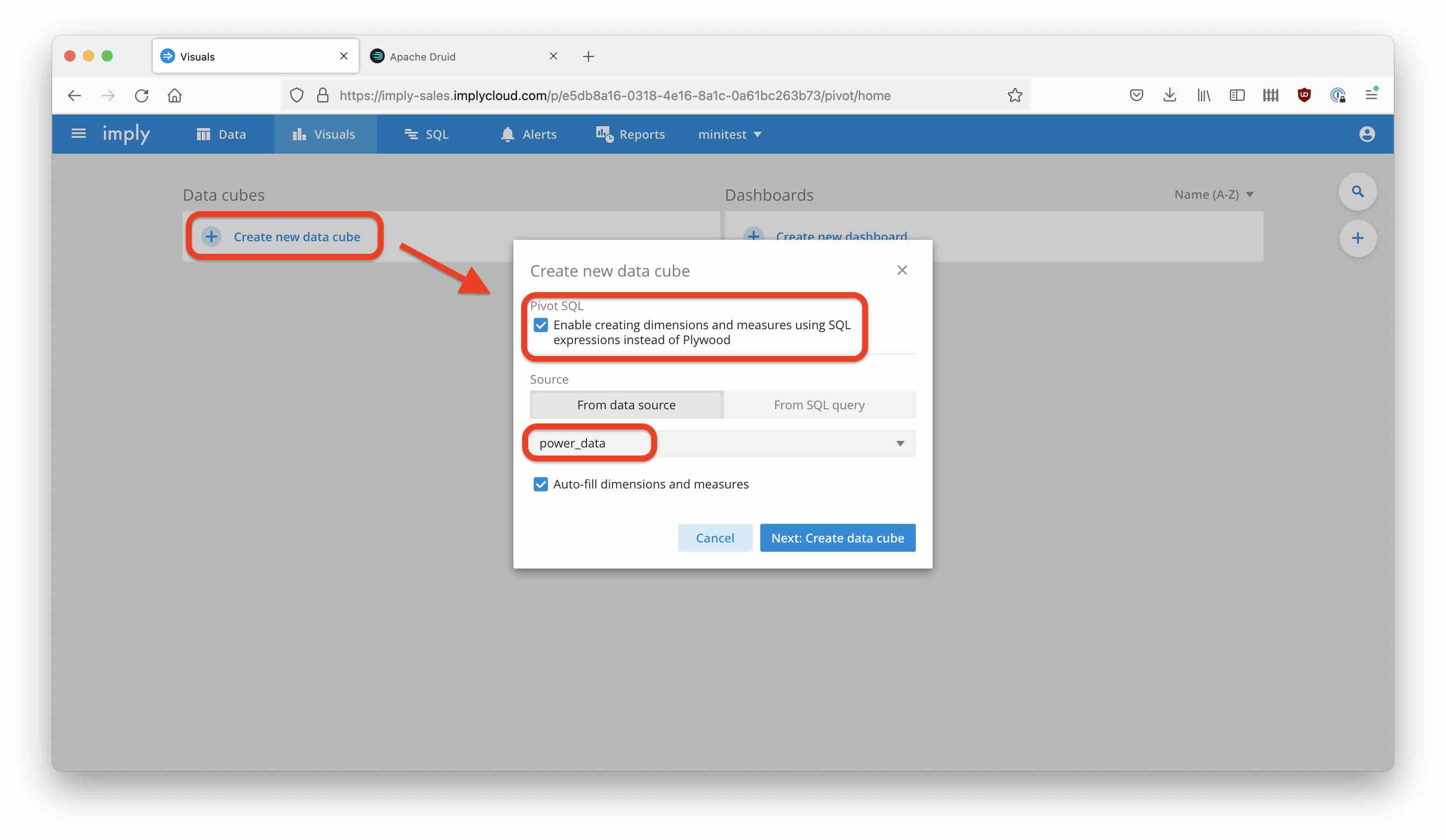 Create cube from datasource