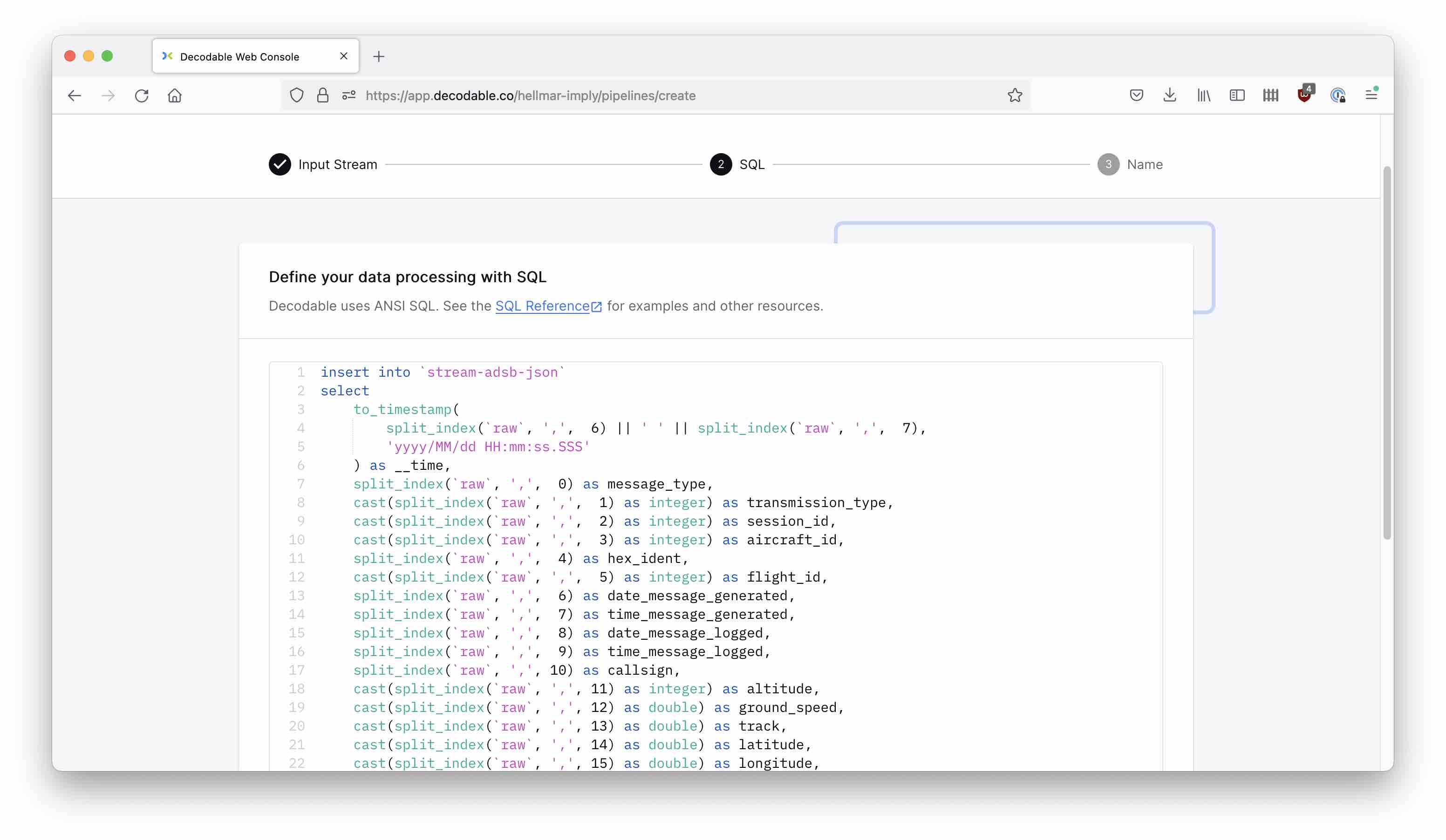 Decodable SQL screen