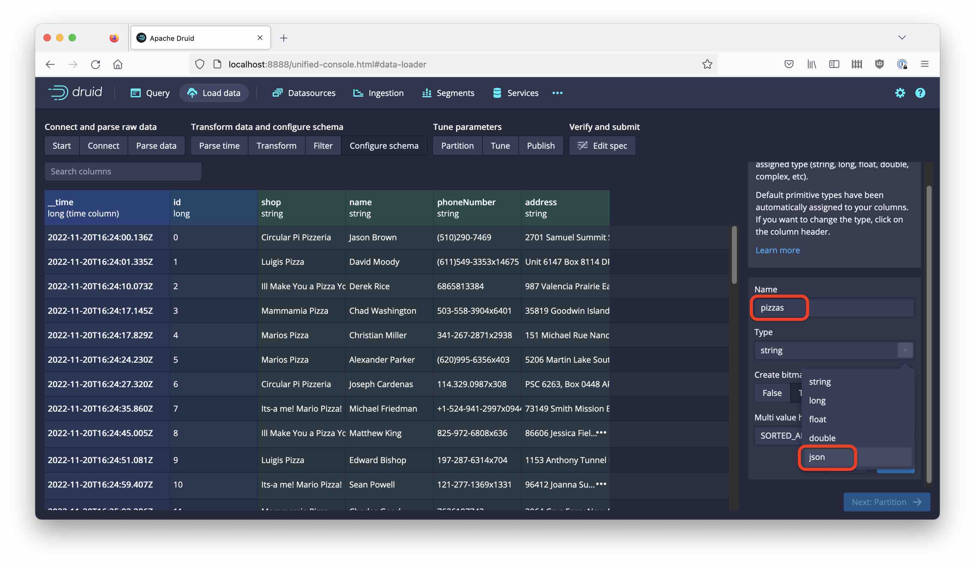 Configure JSON dimension