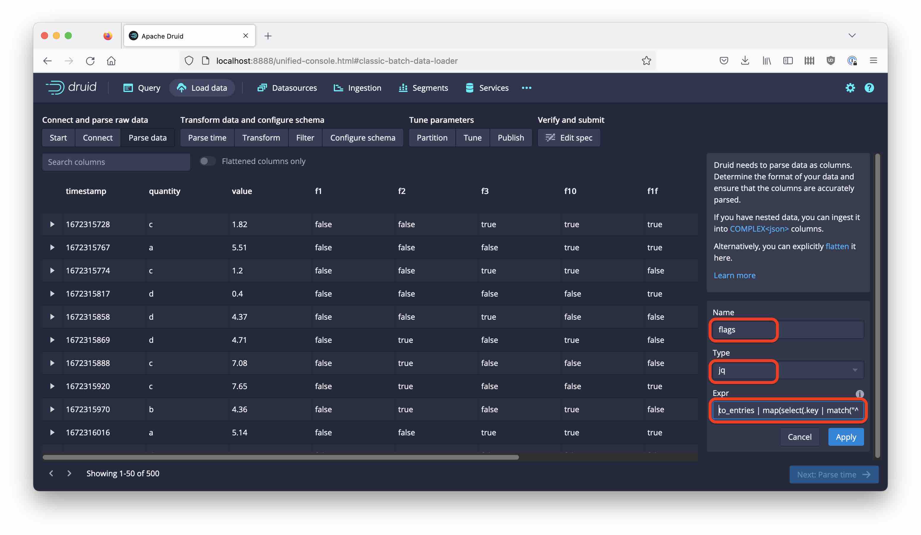 Configure column flattening