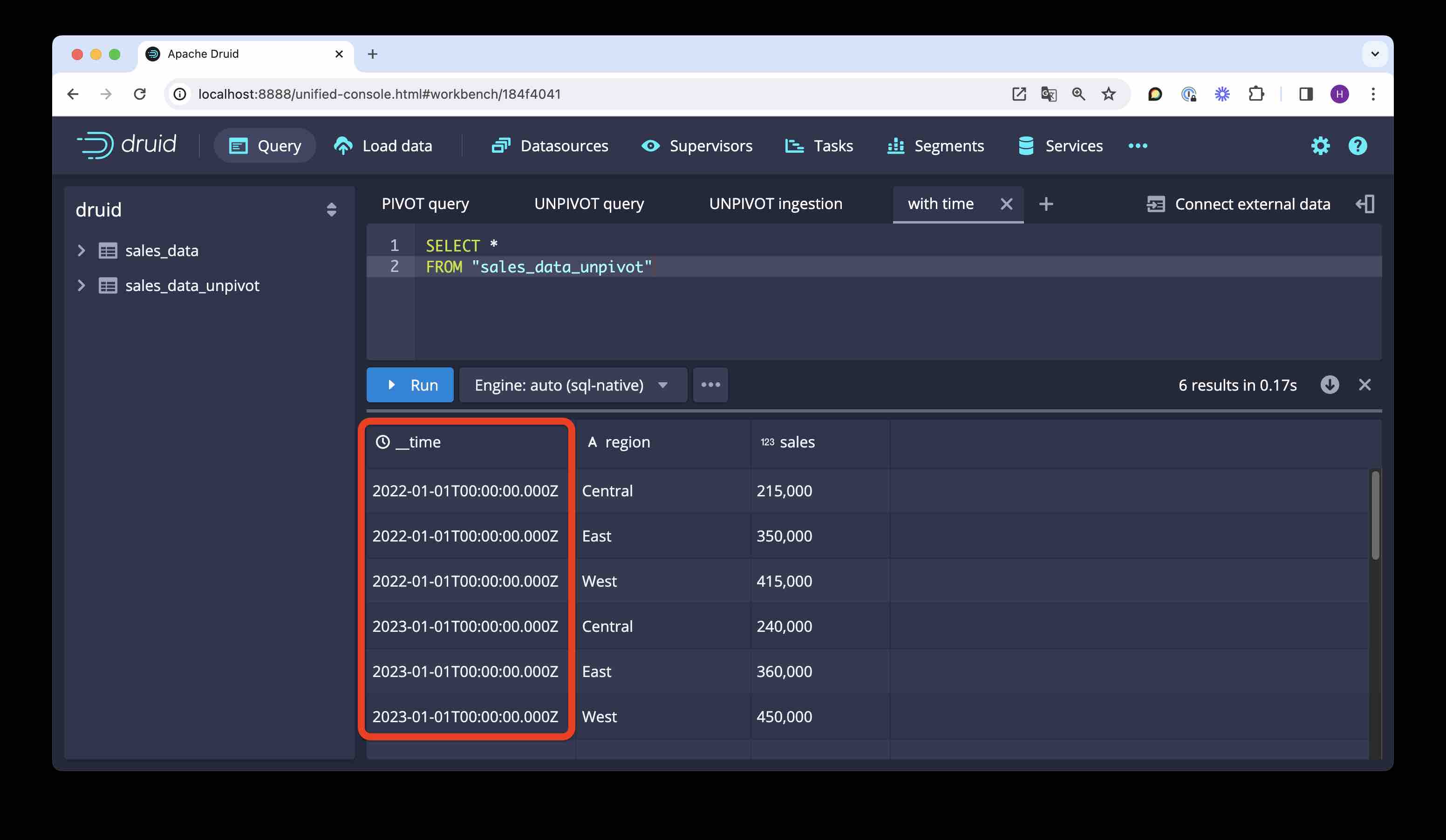 Query table with timestamp