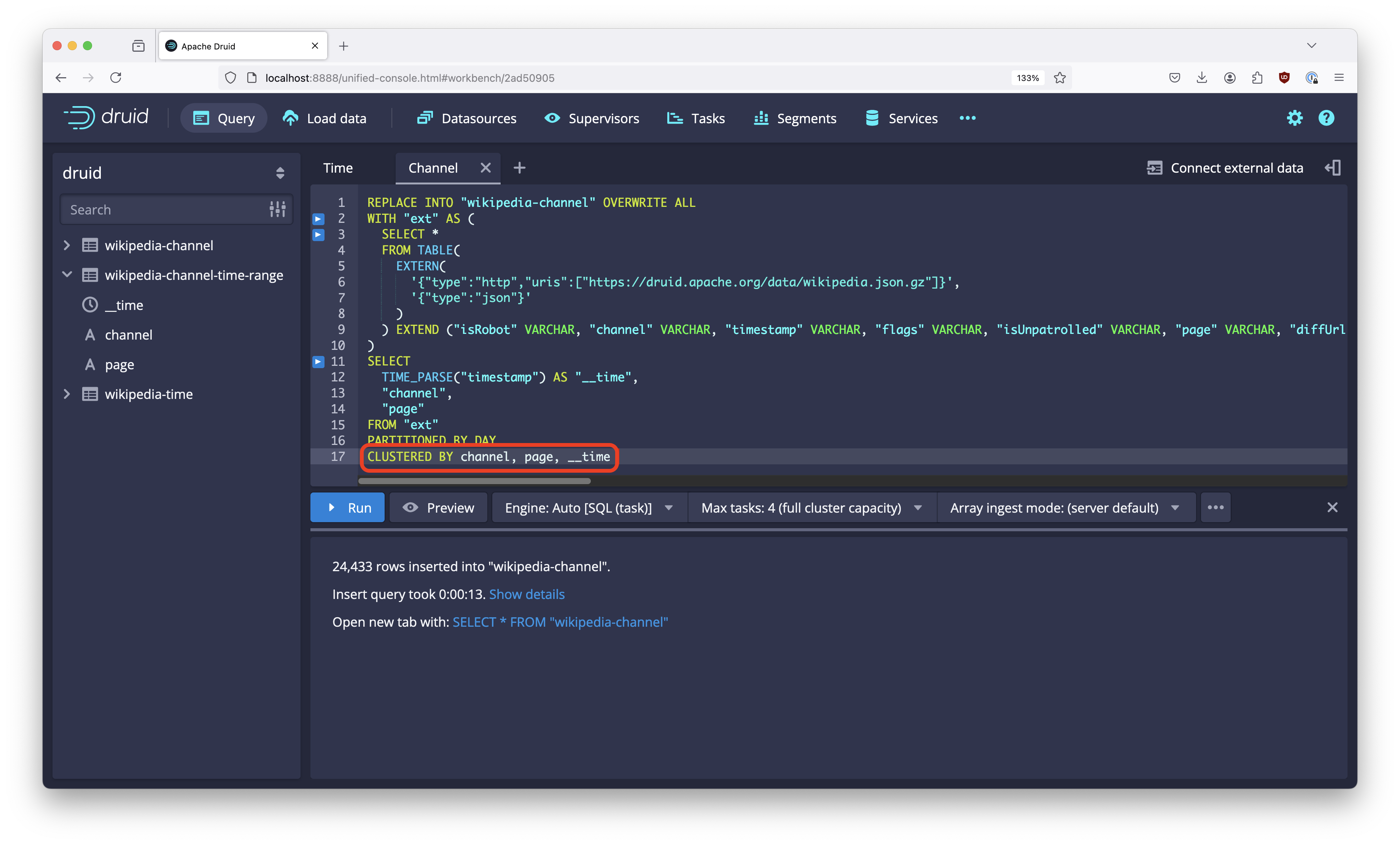 query with clustering